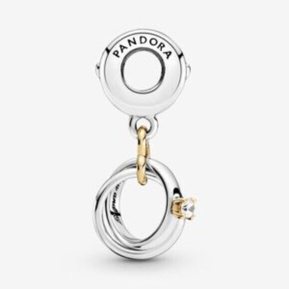 PANDORA Two-tone Wedding Rings Dangle Charm - Picture 4 of 4